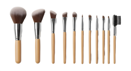 Full professional set of diverse makeup brushes and cosmetic tools for beauty advertising isolated PNG with Transparent Background