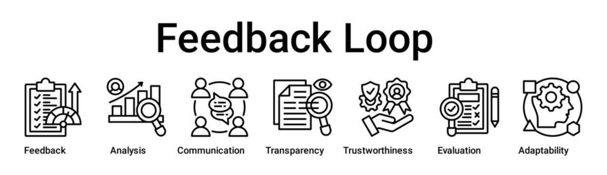 Feedback Loop banner web icon vector illustration concept for education with icon of Feedback, Analysis, Communication, Transparency, Trustworthiness, Evaluation.