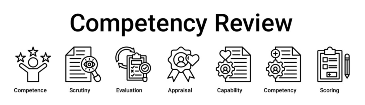 Competency Review banner web icon vector illustration concept for education with icon of Competence, Scrutiny, Evaluation, Appraisal, Capability, Competency.