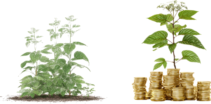 Money tree investment growth finance wealth with green plant and gold coin stack metaphor - Powered by Adobe
