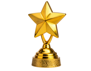 Shiny golden star trophy on textured base