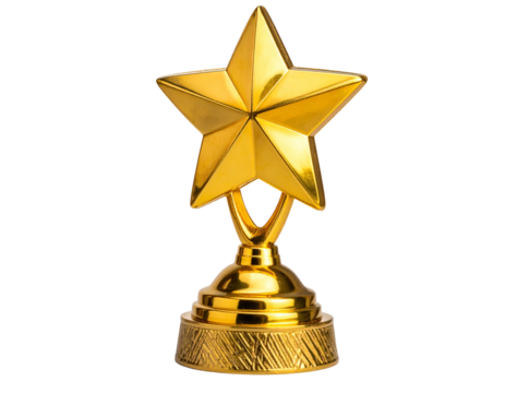 Shiny golden star trophy on textured base