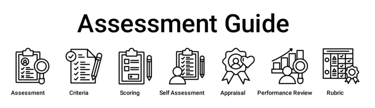 Assessment Guide banner web icon vector illustration concept for education with icon of Assessment, Criteria, Scoring, Self Assessment, Appraisal, Performance Review.