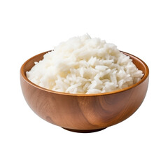 Wooden bowl filled with fluffy white cooked rice isolated on a black background white rice food, Isolated On White Background, Png Transparent