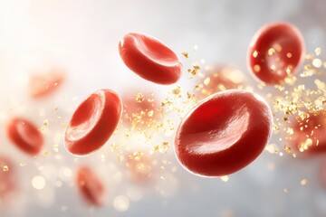 A close-up showcases vibrant, detailed red blood cells, vital to human health, swirling against a soft, diffused backdrop.
