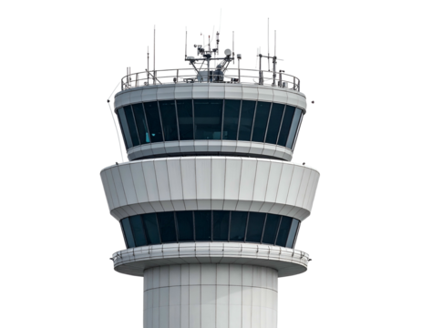 Modern air traffic control tower with panoramic windows