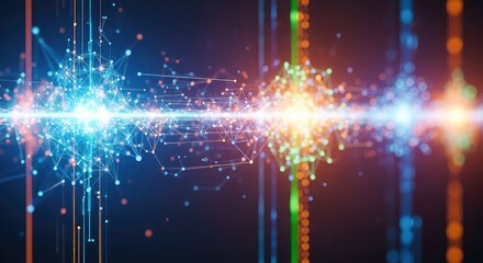 Dynamic network connections pulsing with light create a vibrant technology background for modern digital innovation and data analytics visualizations