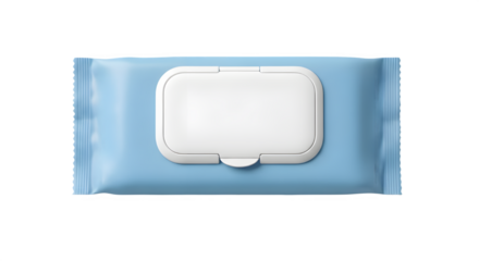 Blank product mock-up of blue plastic package of antibacterial disinfectant wet wipes isolated PNG with Transparent Background