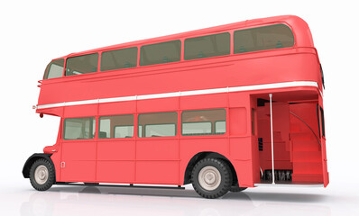 Roter Doppeldeckerbus vor weißem Hintergrund