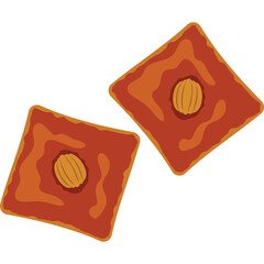 Two Square Shaped Baklava Pastries with Almonds on Top Against a White Background
