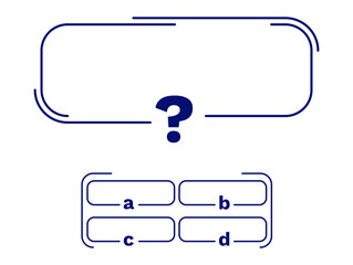 Minimalist quiz design featuring a question mark and multiple choice answers for educational use.