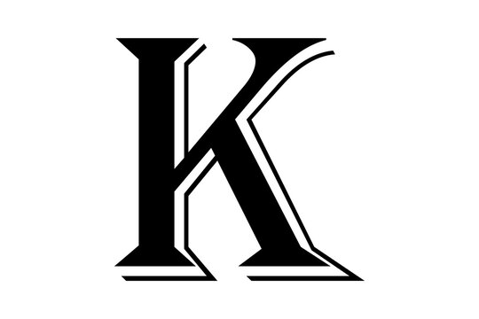 Bold capital letter k with sharp serifs and outline