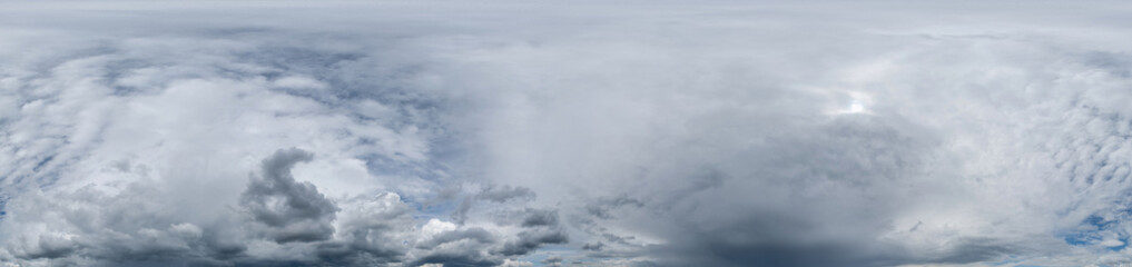 Obraz premium black sky hdri 360 panorama with dark cloud before storm in seamless projection with zenith for use in 3d graphics as sky dome or edit drone panoramas for sky replacement
