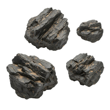 Arrangement of jagged gray rocks on a transparent setting for design elements