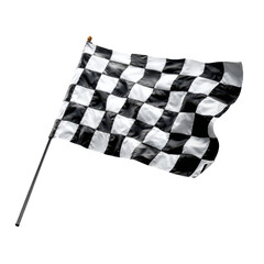 Waving Checkered Racing Flag on Metal Pole Isolated on Black checkered flag finish line, Isolated On White Background, Png Transparent