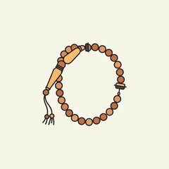 Wooden prayer beads resting on a neutral surface, symbolizing faith and devotion in a simple, minimalist style, evoking peace and spirituality.
