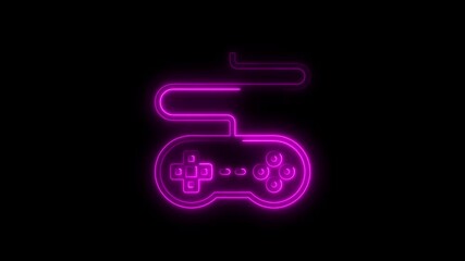 Neon Game Controller: A vibrant neon game controller illuminates the darkness, its glowing outline against a black background. A symbol of interactive entertainment and digital immersion. - Powered by Adobe