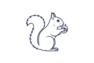 Simple outline squirrel holding nut one color vector illustration