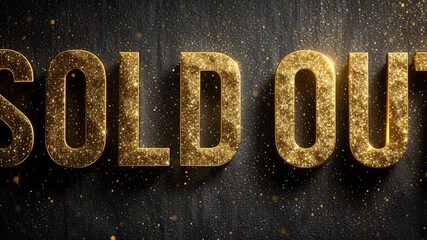 Golden sold out sign sparkling against a dark background creating an impactful visual message