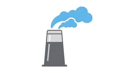 Factory chimney emitting blue smoke, environmental pollution illustration.