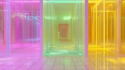 Chromatic Corridor: Translucent Panels Creating a Gradient Spectrum in an Endless Hall - Powered by Adobe