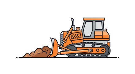 Bulldozer Pushing Dirt - Construction Vehicle Illustration.