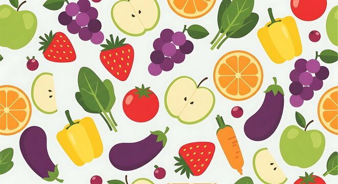 Colorful Fruit and Vegetable Pattern Illustration.