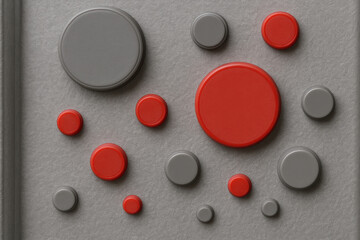 Industry manufacturing quality control concept with red and gray circular buttons on textured surface representing process and precision