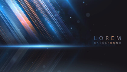 Abstract light background with diagonal blue and warm light rays on a dark background. Suitable for tech banners, digital covers, promotions, and interface design.