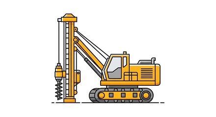 Yellow drilling machine on tracks for construction and industry.