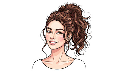 A cartoon illustration of a woman with brown hair in a ponytail
