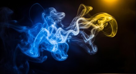 Dynamic Swirling Smoke with Vibrant Blue and Golden Hues
