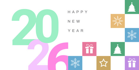 Happy new year 2026. for banner, greeting card, poster and flyer. colorful festival. Vector illustration.