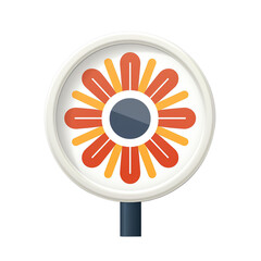 A vibrant floral icon with sun-like rays and a central circle, suitable for design projects and creative work.