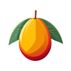A vibrant realistic mango illustration featuring green leaves, perfect for culinary or design projects.