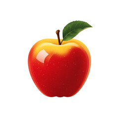 A vibrant red apple with a shiny surface and a green leaf, symbolizing freshness and health.