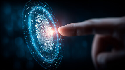 Finger engaging a biometric scanner to represent secure login, passwordless verification and seamless user experience.
