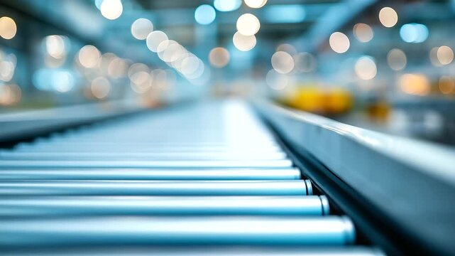Automated belt transporting materials, industrial efficiency in streamlined production, supply chain dynamics in material flow, manufacturing innovation in automation tech, product