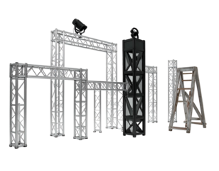 Complex metal structure with spotlights and ladder, stage construction