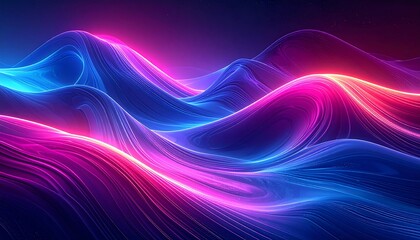 Futuristic Neon Wave Flow, Abstract Glowing Lines on Dark Background