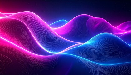Futuristic Neon Wave Flow, Abstract Glowing Lines on Dark Background