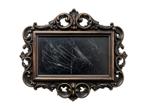 Ornate, scratched antique frame on black background