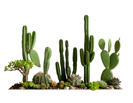 Desert flora arrangement with assorted cacti and succulents