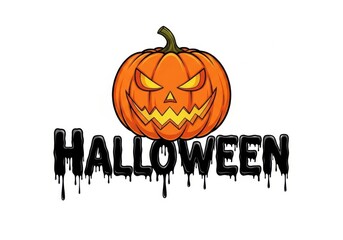 Spooky carved halloween pumpkin with glowing eyes and jagged teeth, isolated on white background