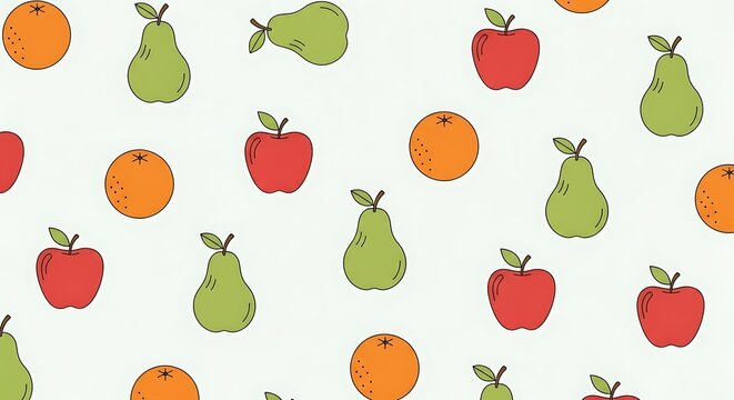 Seamless Pattern of Fresh Apples and Pears on a Light Background.