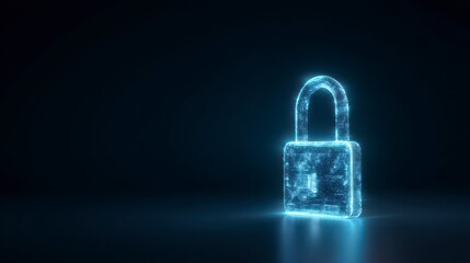 Cyber Security Emblem: An enigmatic image of a digital padlock, brilliantly illuminated with electric light, casting a glow of protection in a darkened space, a compelling symbol of cyber security.