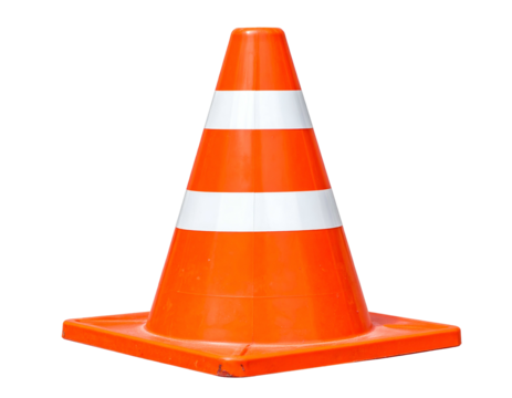Bright orange traffic cone with white reflective bands