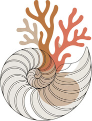 Nautilus Shell with Coral Branches seashell sea life