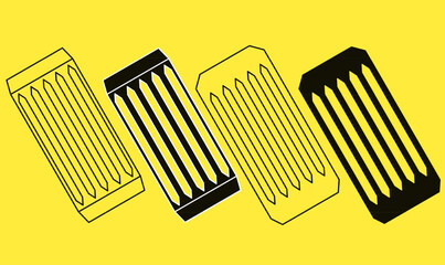 set icon of wood dowel rod in outline silhouette, showing cylindrical wooden shapes for furniture joints, woodworking, carpentry,isolated yellow background