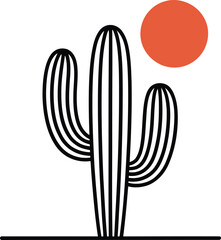 Stylized Saguaro Cactus and Sun Icon desert